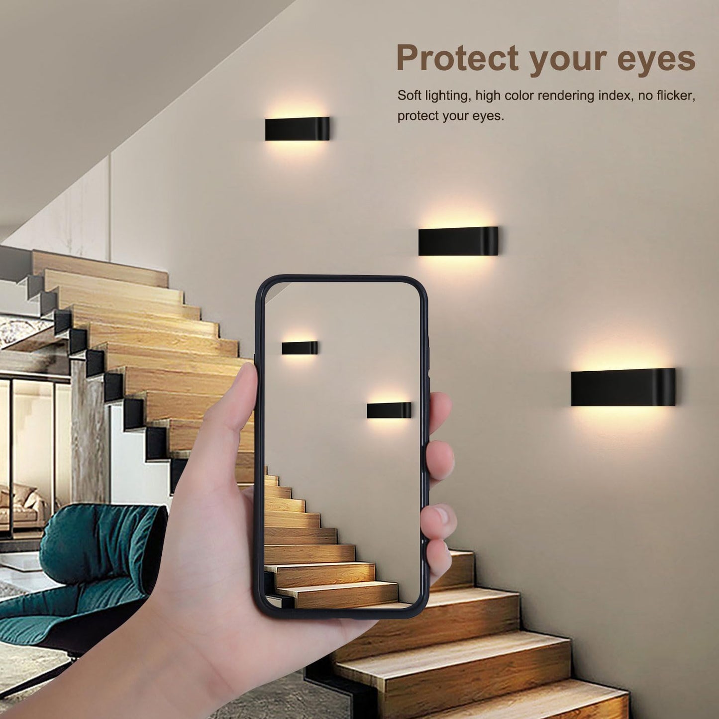 Lightess 2 Pack 16W Wall Light Hallway Wall Lamp Black Indoor LED Modern Up Down Light Corridor Wall Warm White Staircase Lighting IP44 for Living Room Bedroom Hallway Stairs, made of Aluminum.