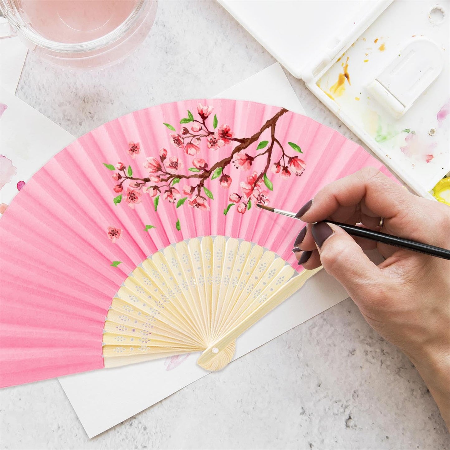 iZoeL 12 PCS Hand Fans Colorful Fans Wedding Macaron Paper Fans Wedding Fans Pocket Fans Foldable Fans Colorful Hand Fans Wedding Party Favor with Pouch (Macaron)