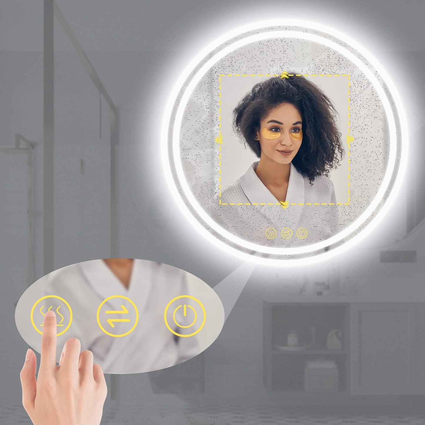AI-LIGHTING LED bathroom mirror with lighting 50cm round illuminated mirror Anti-fog wall mirror with lighting with 3 light color dimmable 3000K/4500K/6400K