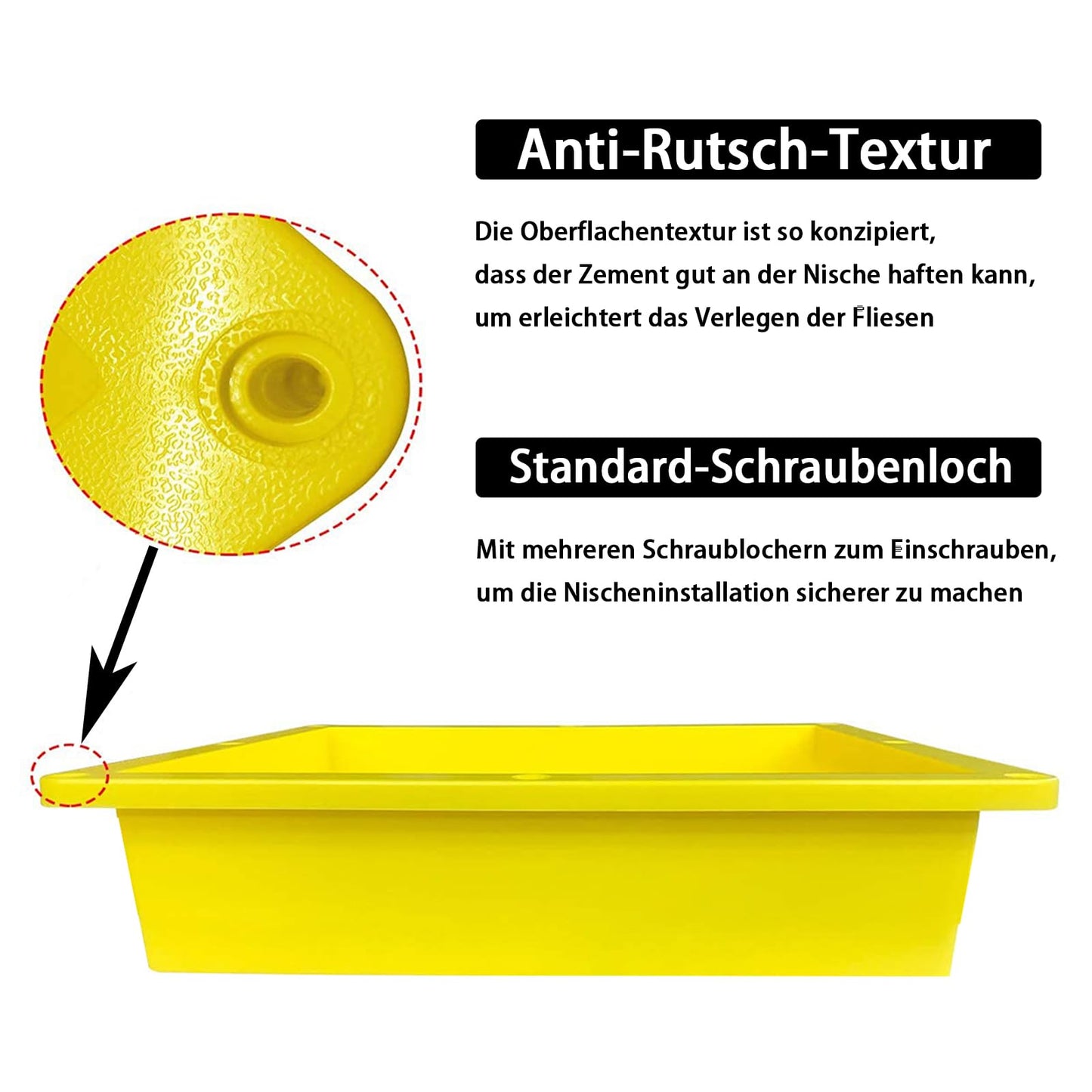 UNI-DRAIN Wall Niche Shower Tileable, Shower Niche for Drywall or Masonry, ABS Plastic Prefabricated Wall Niche for Bathroom Toiletry Storage (35x30x10cm, Yellow)