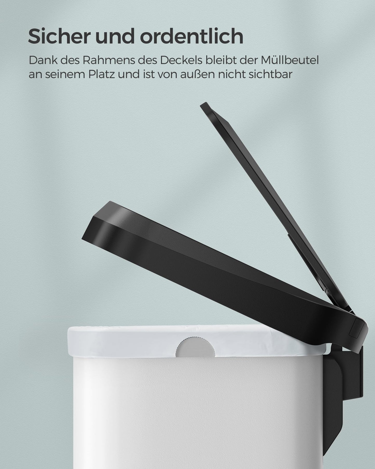 SONGMICS Kitchen Trash Can, 50L Garbage Bin, Metal Pedal Trash Can with Lid, Tall, Slim, and Spacious, White-Black LTB530W5002