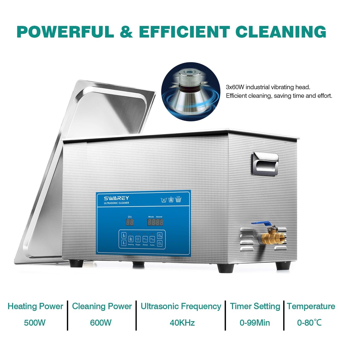 SWAREY Professional 30L Industrial Ultrasonic Cleaning Equipment with Heating and Digital Timer 600W 40 KHz Ultrasonic Cleaner for Glasses Tools Parts Metal Instruments.