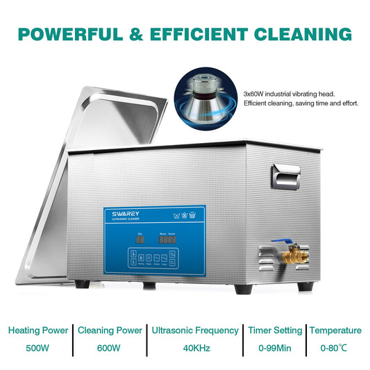 SWAREY Professional 30L Industrial Ultrasonic Cleaning Equipment with Heating and Digital Timer 600W 40 KHz Ultrasonic Cleaner for Glasses Tools Parts Metal Instruments.