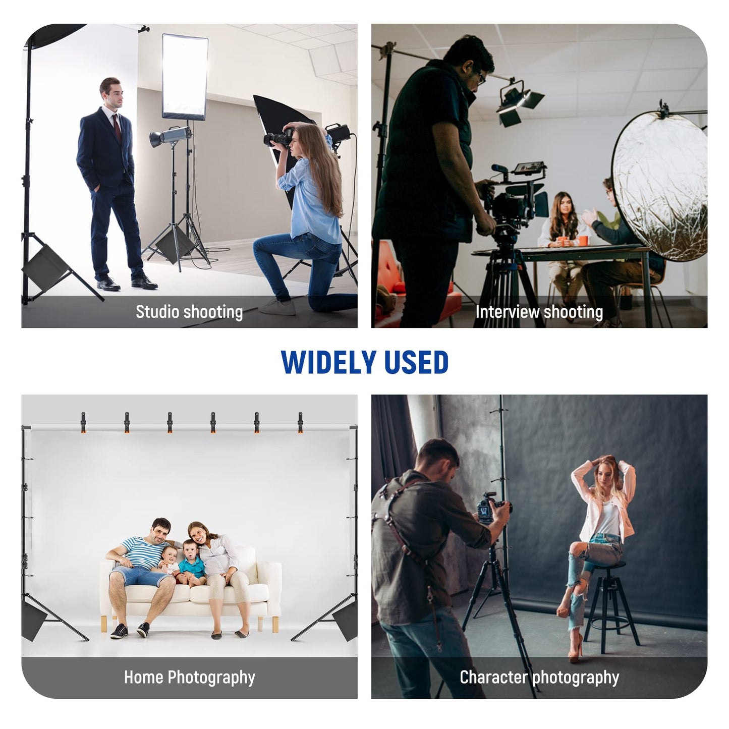 NEEWER 8.5x10ft Adjustable Background Stand Set, Photography Background Support System with 4 Crossbars, 6 Spring Clamps, 6 Background Clips, 2 Sandbags, and Carrying Bag.