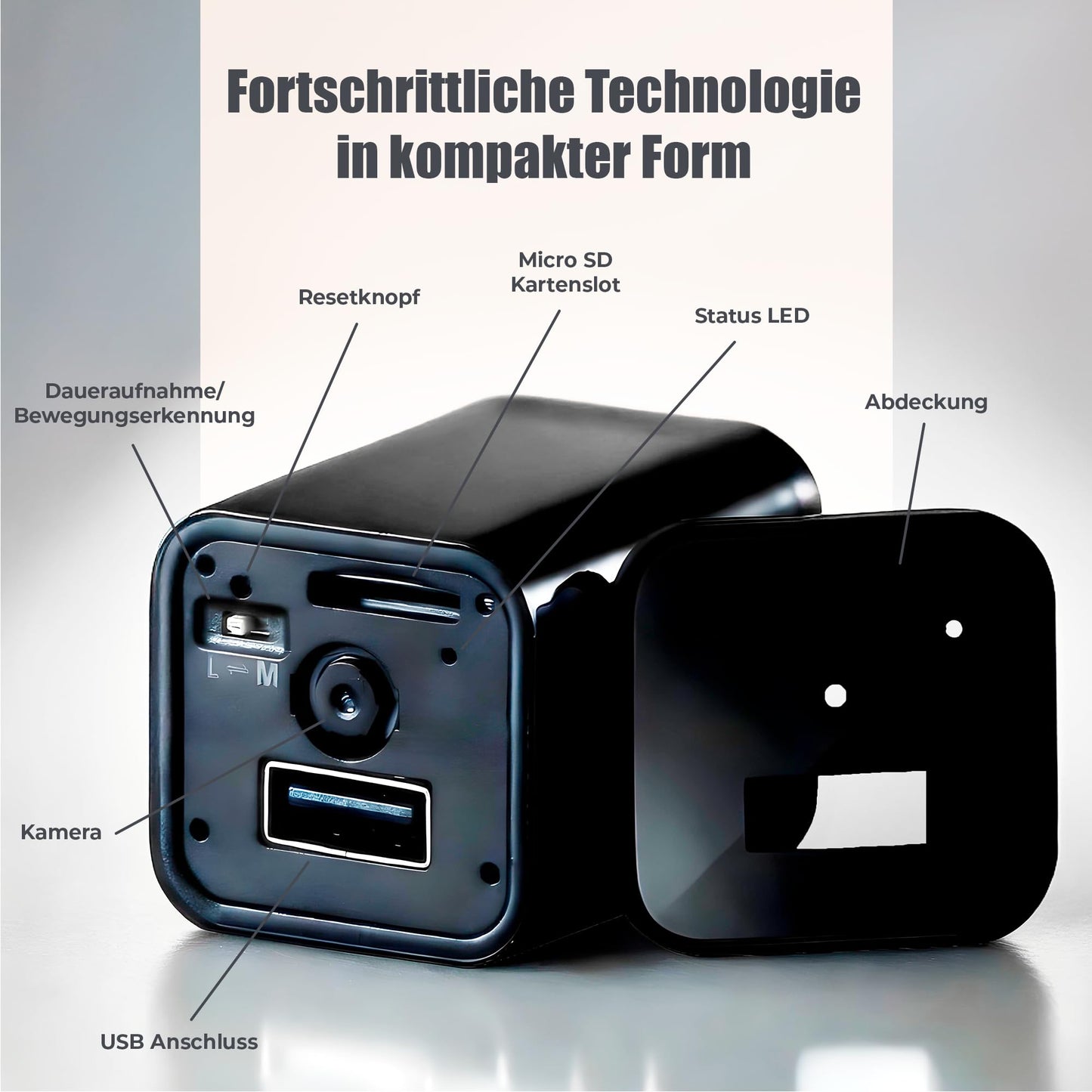 Kobert-Goods spy camera, functional charger with hidden camera M1B, for video and audio recording, Full HD 1080P, with motion detection.