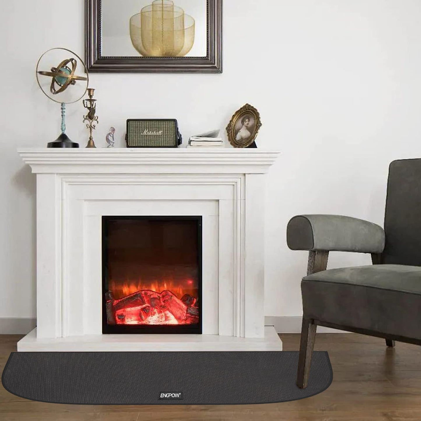 Fireproof Hearth Mat 100 x 50CM Half Round Spark Protection Plate Stove Area Fireplace Mat for Wood Stove Flame-retardant Carpets Stove Underlay Protective Mat for Fireplaces in Stove, Heaters