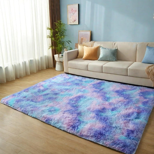 SUBEEN Carpet Living Room Shaggy - Fluffy plush carpet, modern style, colorful rug for living room, bedroom, kid's room (Blue Purple, 120x200cm)
