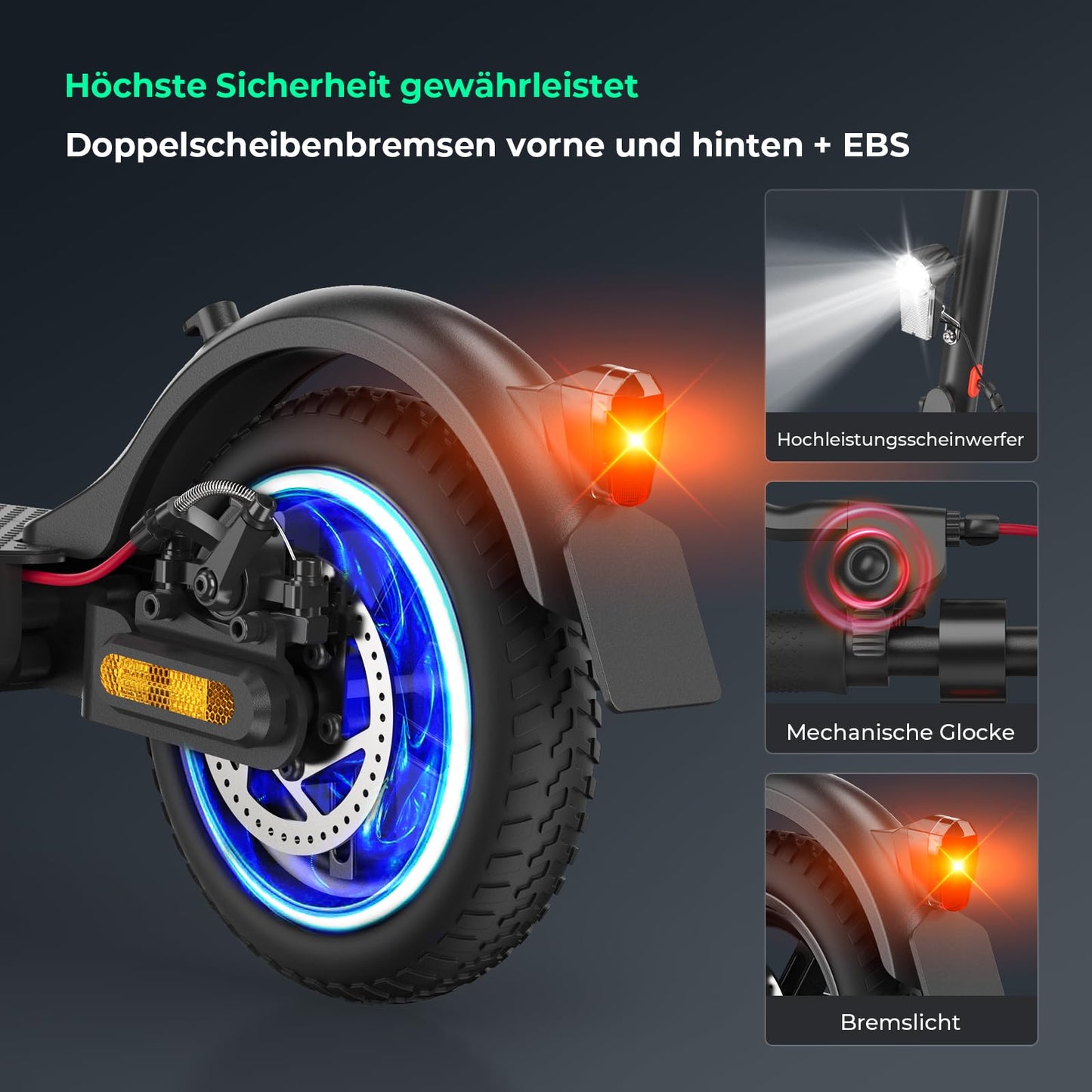 Street-legal E scooter, ABE electric scooter with load capacity up to 120kg, 30km range, LED lights, 20km/h max speed, 350W motor, 8.5 inch honeycomb tires, dual braking system. Adult electric scooter.