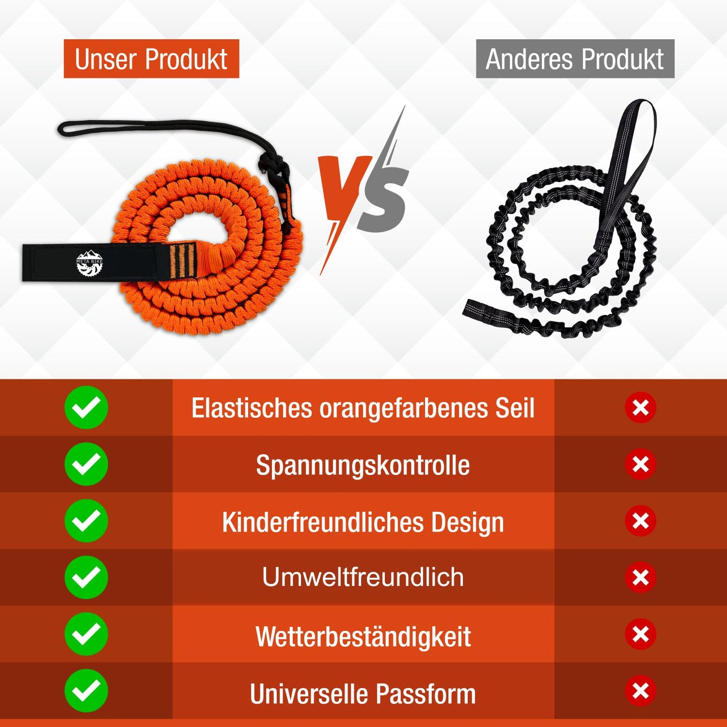 Meta Bike TowKid bike tow rope for kids, 2.5M towing system, traction rope for children & adults, kids' bike, mountain bike, e-bike, Woom MTB.