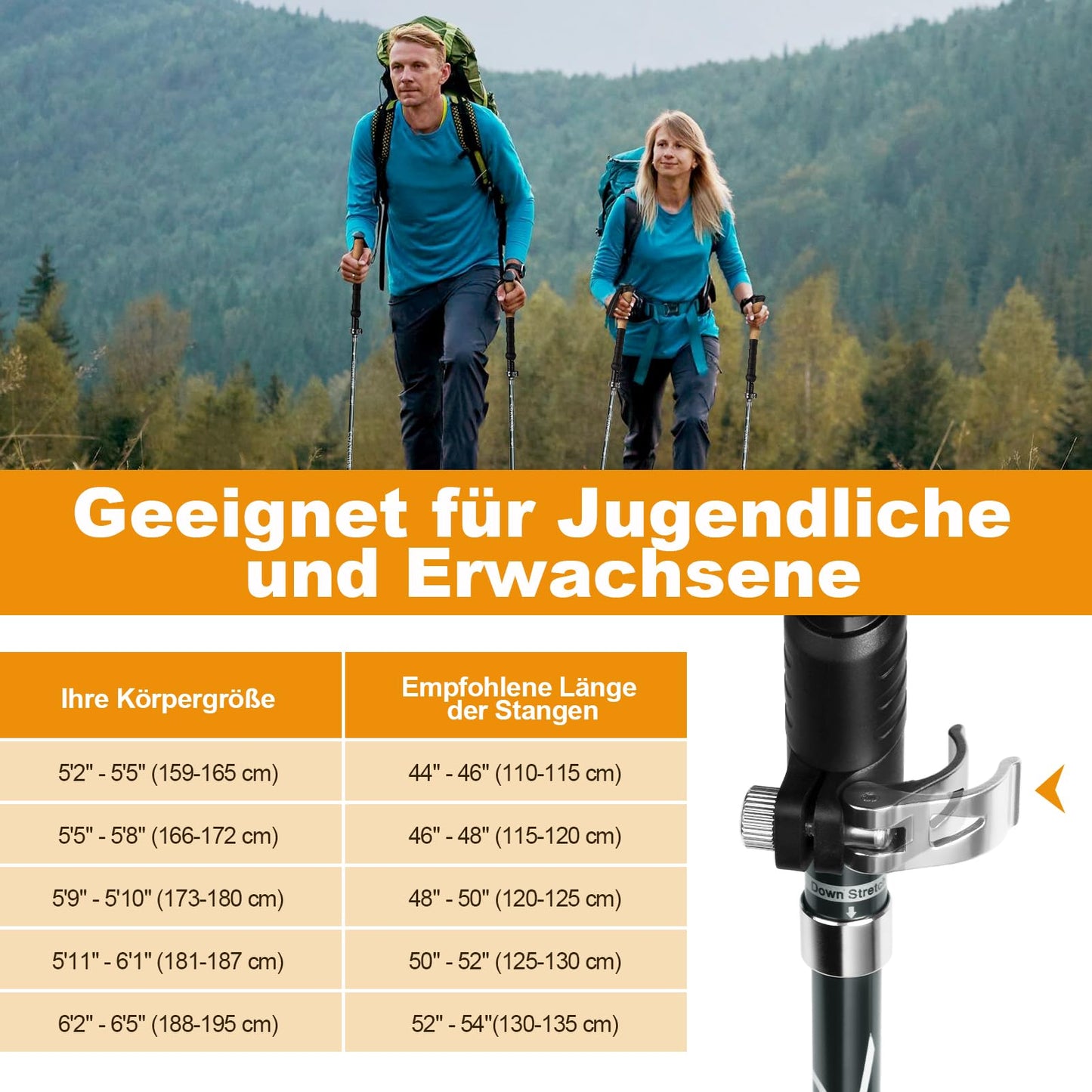 COVACURE Trekking Poles Nordic Walking Sticks - 110-130 cm Foldable, Adjustable, Telescopic, Lightweight, with Rubber Tips for Men and Women (2025 Upgrade Model)