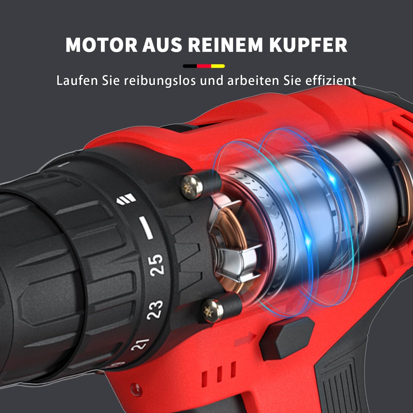 21V cordless drill with 1 battery 1500mAh, Red Mini cordless drill with hammer function, Battery drill driver 45Nm cordless drill 25+1 cordless screwdriver, 29pcs accessories and case