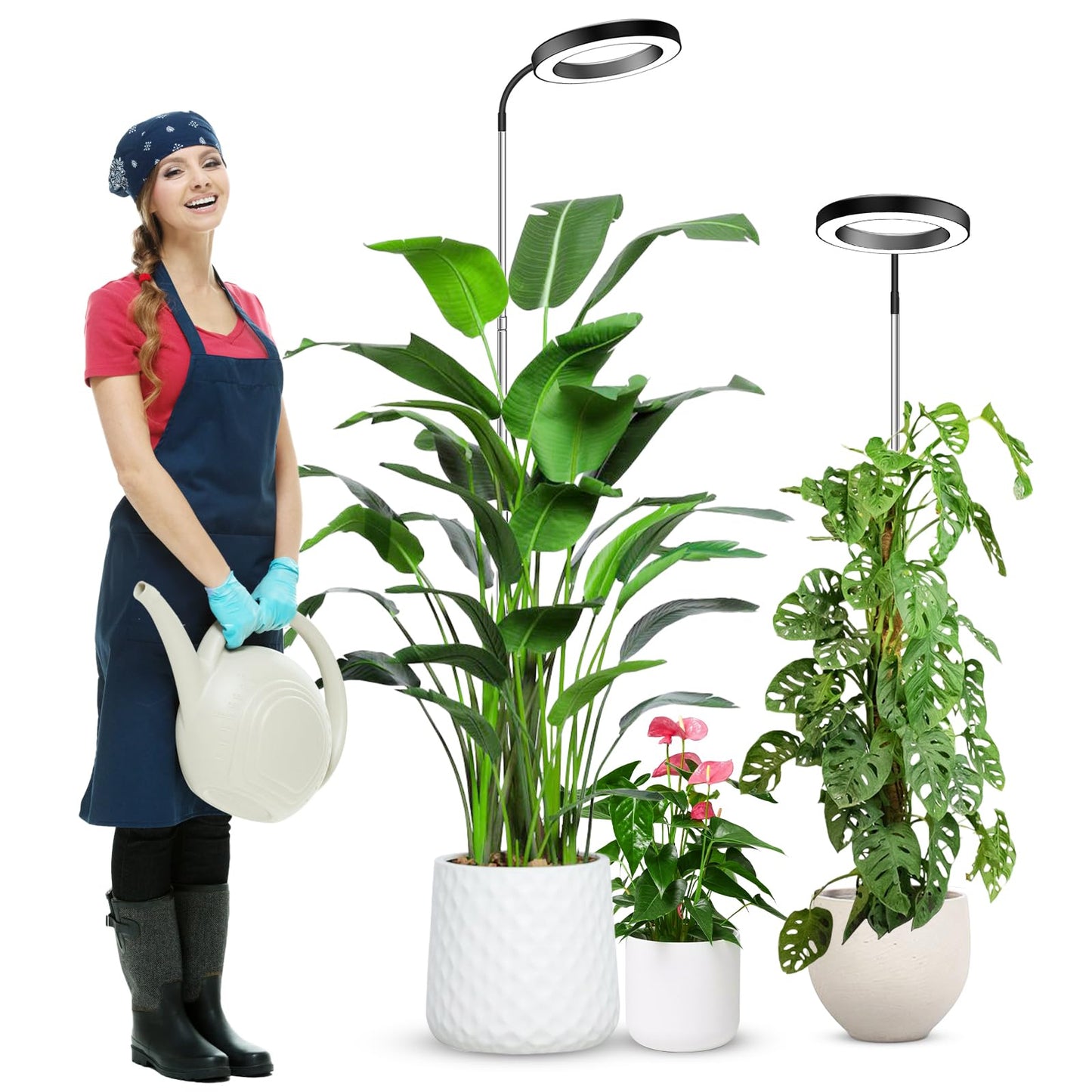 Wolezek LED Full Spectrum Plant Lamp, 80 LEDs 6500K Grow Light, 160cm Large Grow Lamp, 3 Colors Plant Light with 360° Swivel Neck, 6/12/16H Timer, 5 Brightness (Black 2 Pack)