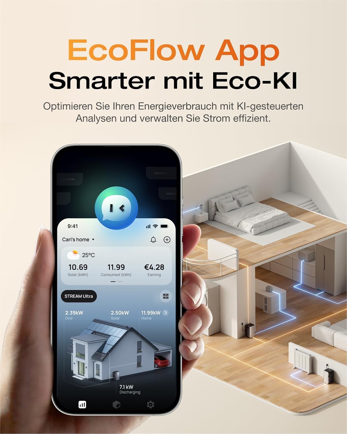 Solarway® 2000Wp / 800W balcony power plant with 1.9kWh storage outlet - 1.9 kWh EcoFlow STREAM Ultra - Complete solar system set - 500W solar modules & EcoFlow storage & accessories