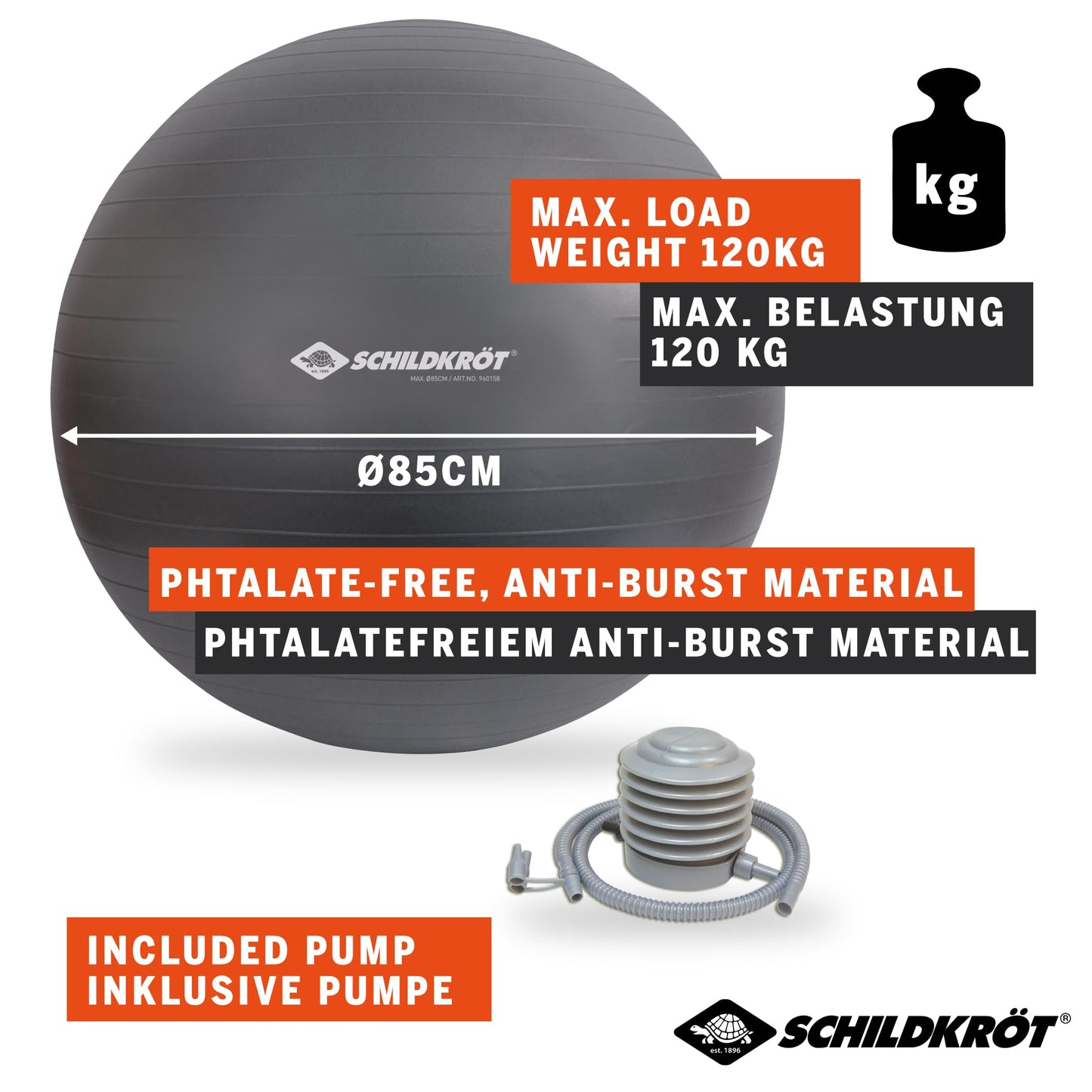 Turtle Unisex Adult Exercise Ball 85cm, Anthracite