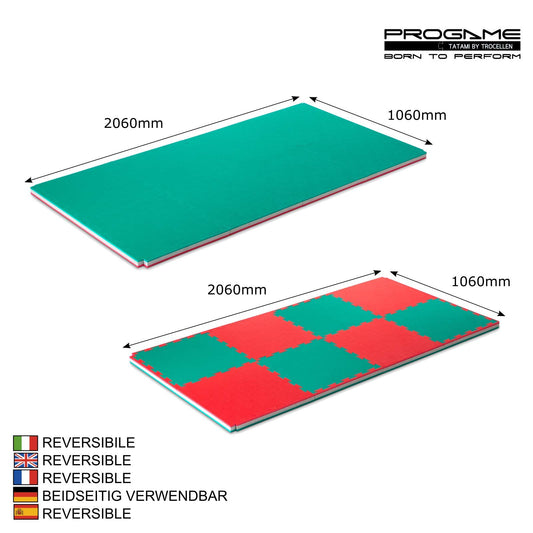 PROGAME Tatami Mat 4 cm Kit 8 pieces PERFORMANCE-HOME Green/Red 50x50 cm. Judomat.