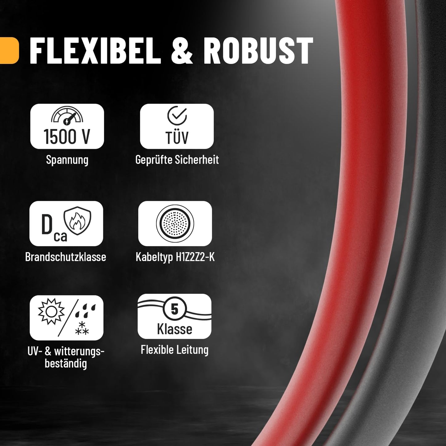 2X 5 meters of 4mm2 H1Z2Z2-K solar cable in black & red - UV-resistant PV cable for photovoltaic installation. Solar cable 4mm2 from ABSINA for easy mounting.