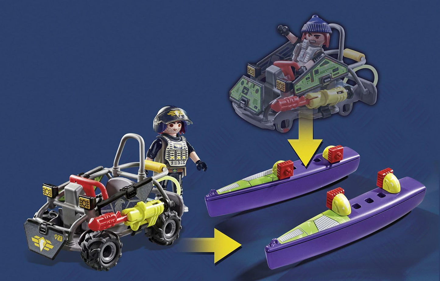 PLAYMOBIL City Action 71147 SWAT Multi-Terrain Quad, convertible SWAT speedboat, toy for kids ages 5 and up.