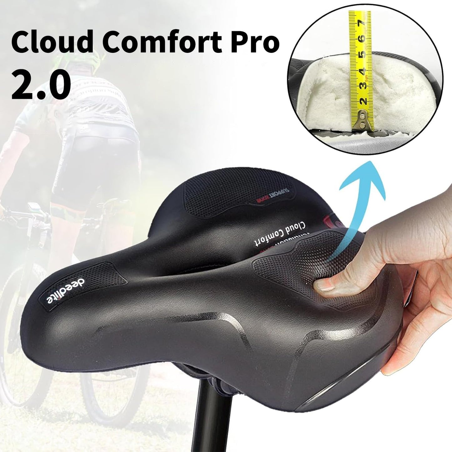 Bike saddle Cloud Comfort Pro Max - Finally Pain-Free Cycling Comfortable Soft Memory Foam Bicycle Saddle With Red Warning Stripe City Bike Saddles Mountain Bike Saddles with Suspension