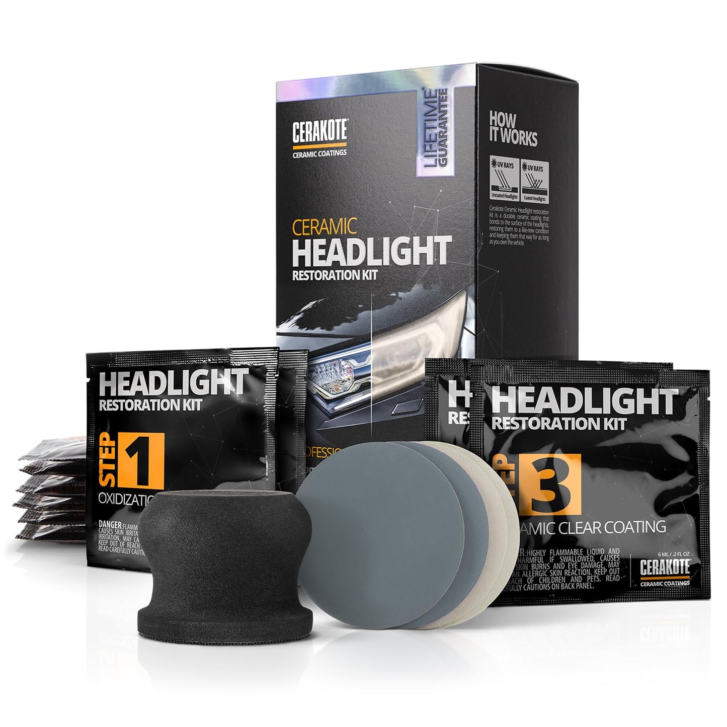 CERAKOTE Ceramic Headlight Restoration Kit - matte and cloudy headlight refurbishment set | professional ceramic coating | no power tools required | #1 in the USA