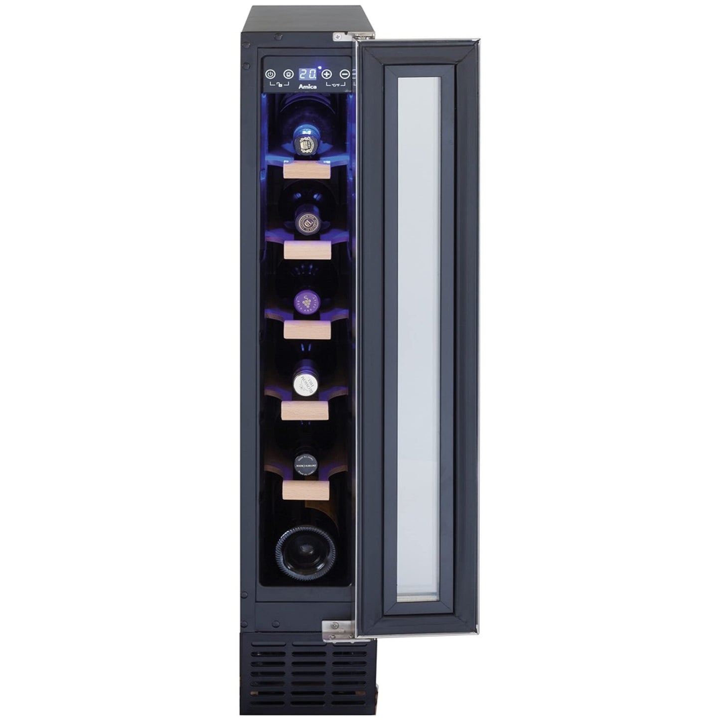 Amica WK 341 101 E Wine Cooler/Stainless Steel Look/82.5 cm (H) x 14.8 cm (W) x 52.5 cm (D)/18 l Capacity/Electronic Control/Fan/LED Lighting
