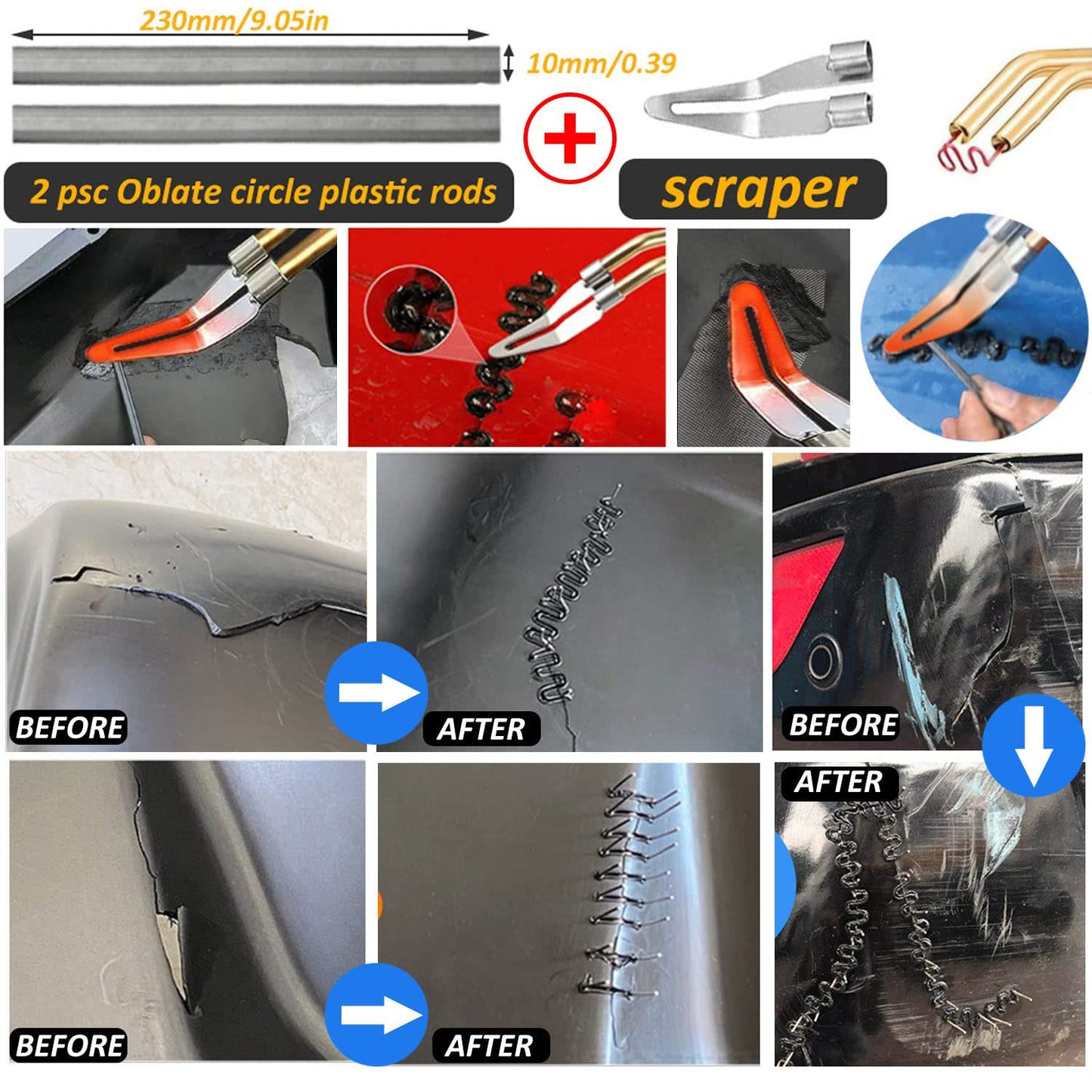 220W Plastic Welder 2-in-1 Car Plastic Repair Kit with 800PCS 6 Types Welding Staples & 2pcs Welding Rods, Plastic Welding Car Plastic Repair Kit for repairing car bumpers