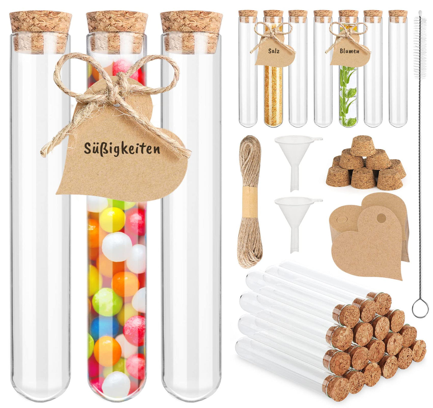Mocraft 30 pieces Test tube with cork glass Transparent Test tubes 20 x 150 mm Test tube for flowers, weddings, guest gifts with kraft paper label