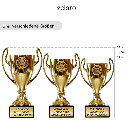 Zelaro Gold Handle Trophy | Trophy with Engraving Custom Text - Trophy in 5 sizes | Football Trophy | Soccer Trophy Kids - 16 cm incl. Marble Base