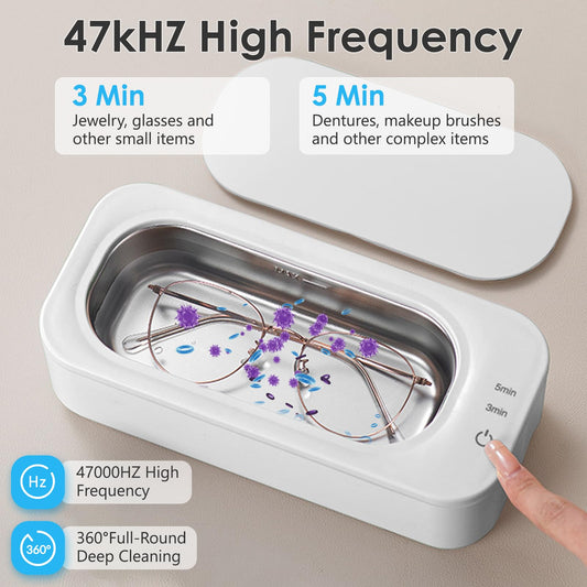 Anluomania Ultrasonic Cleaning Machine, 47000Hz Ultrasonic Device, 350ML Ultrasonic Cleaner, Glasses Cleaning Device, Ultrasonic Cleaner with 2 Modes for Glasses Dentures Jewelry Rings Coins Necklaces.