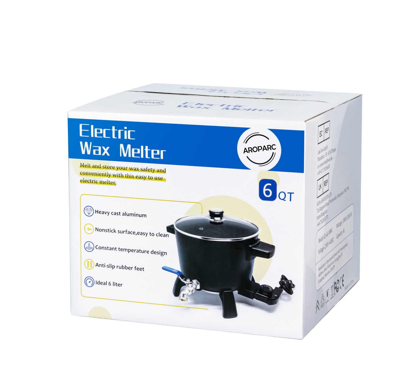 JULWHISPER Wax Melting Pot, 6L temperature resistant large wax melting pot with spout for easy pouring, wax melter with non-stick coating for candle and soap making.