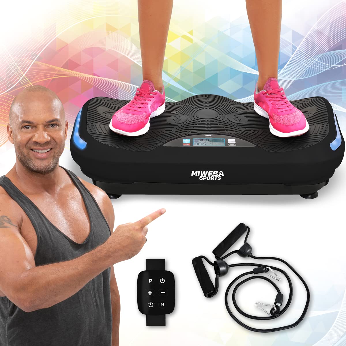 Miweba Sports Fitness 4D Wave Vibration Plate MV300 | 3 Horsepower Engine - 800 Watts - Wrist Remote Control - Bluetooth - Weight Loss - Fat Burner - Home Fitness Equipment (Black)