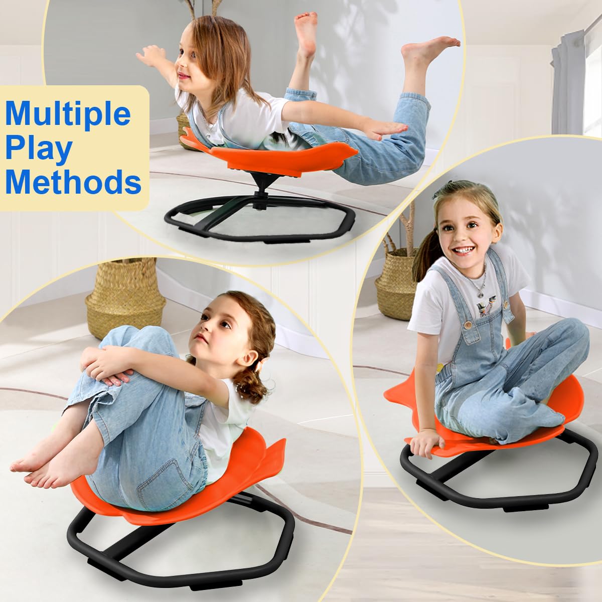 E-Solem Carousel Autism Kids Spinning Chair, Sensory Spinning Chair Training Physical Coordination and Balance, Balance Chair for Kids, Non-Slip Metal Base (Orange)
