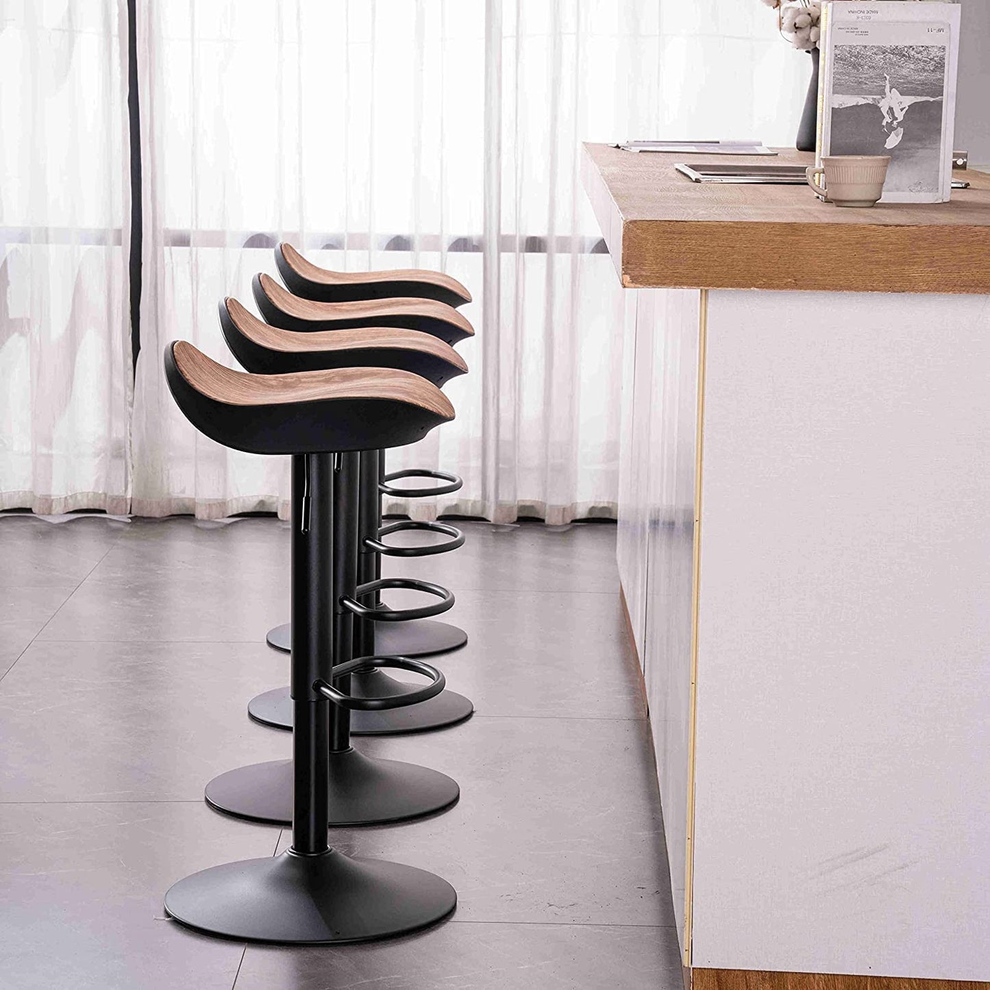Kidol & Shellder Bar Stool Set of 2 360° Swivel and Height Adjustable Modern Kitchen Counter Hydraulic Armless Wood Grain...
