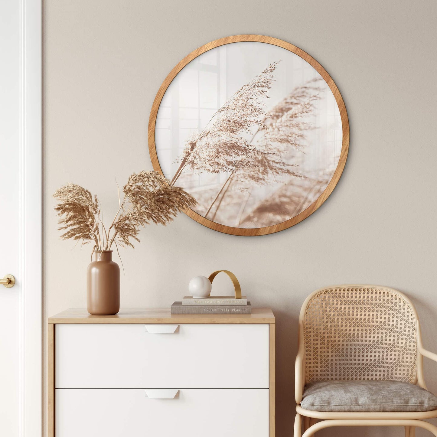 K&L Wall Art Round Wooden Picture Frame Natural for 30cm Ø Posters MDF Wood Frame Modern Living Room Hallway Round Wood Look