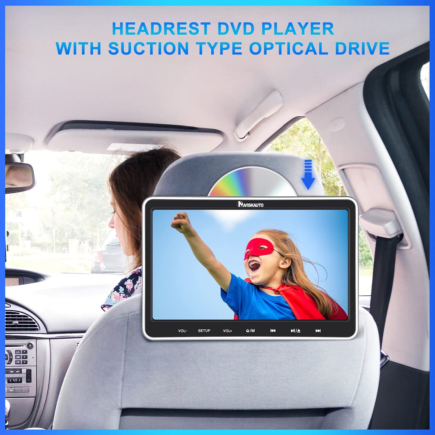 NAVISKAUTO 2 Car DVD Player 10.1 Inch Monitors with Slot In Design, HDMI IN, 2 Headphones, Car Headrest with 2 Mounting Brackets, Last Memory, Region Free, SD, USB/SD Card (2 DVD Player Car)