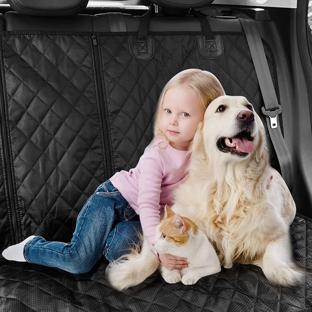 ANOSOSPECIAL Gray Dog Car Seat Cover for Back Seat, Pet-friendly and waterproof, universal fit, interior protection for car, van, SUV - perfect for kids and pets.