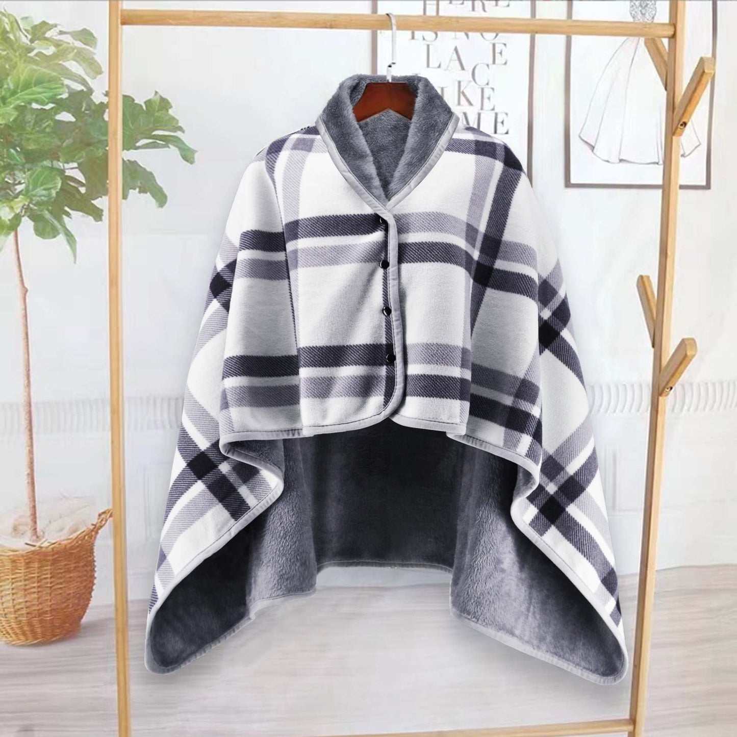 Beifon poncho winter warm women's blanket flannel fleece poncho cape soft thick winter warm wrap poncho open front cape office home for women girls children (gray+white)