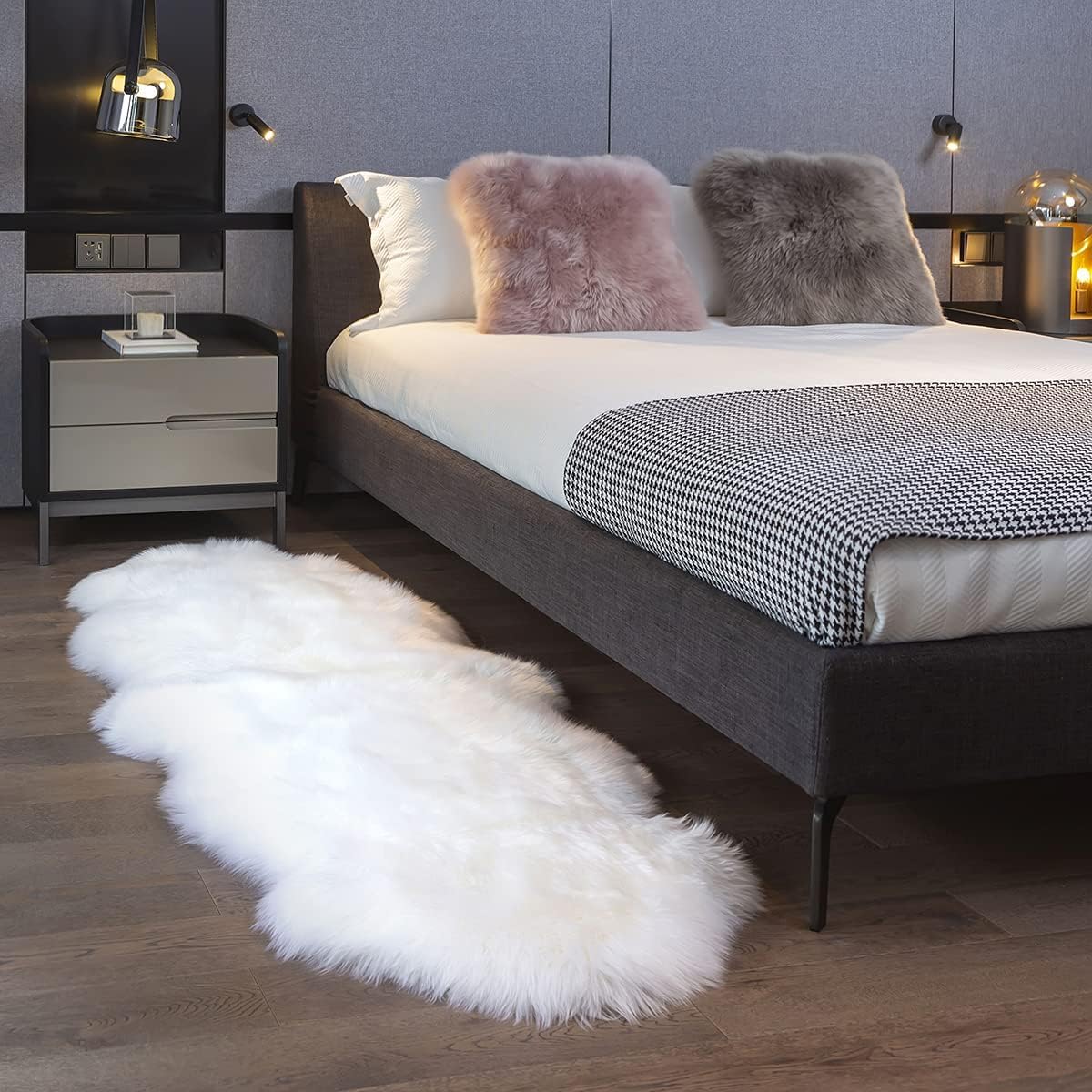 MH MYLUNE HOME Genuine Sheepskin Rug Large 180 x 60cm Sheepskin Soft and Fluffy Blanket Beige Seat Cover Bed Rug or Mat for Living Room Chair Sofa