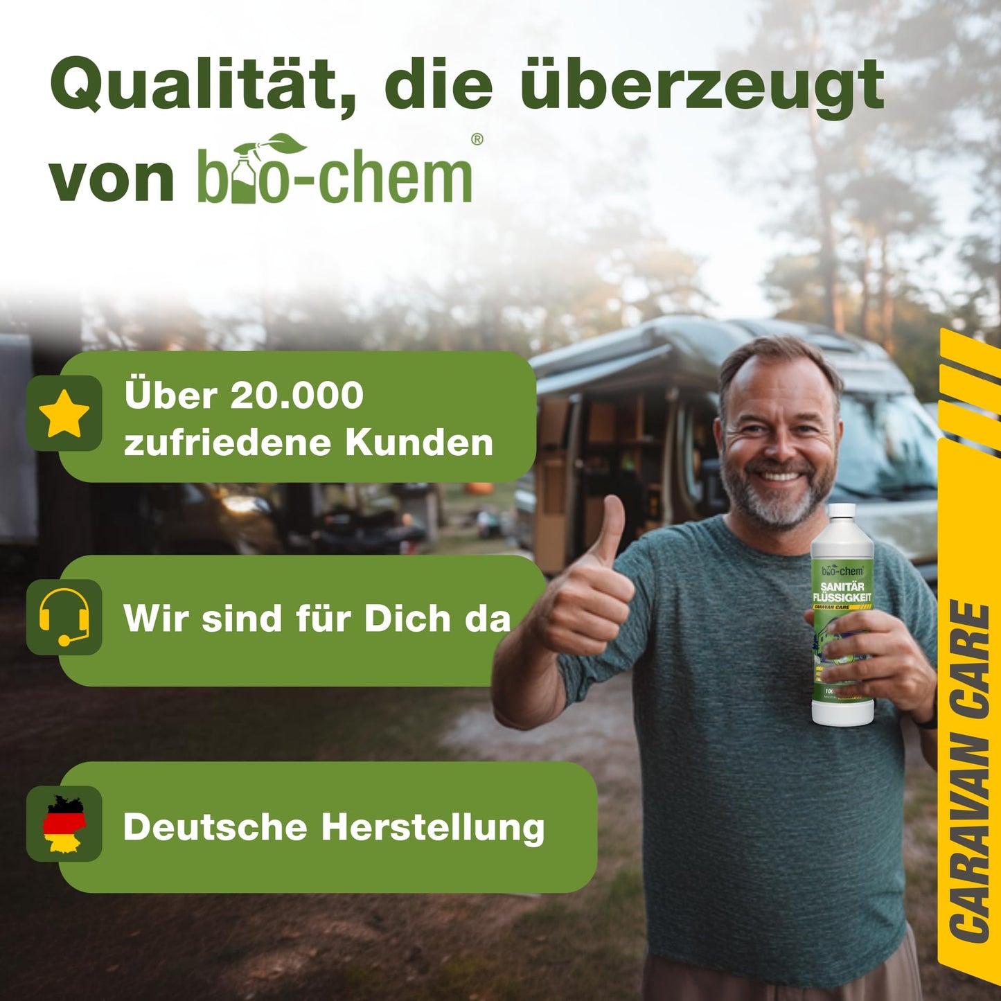 Bio-chem sanitary fluid for camping toilet - 5 L incl. dosing beaker - Highly concentrated microbiological toilet additive - Acts against faeces, paper & odours in the waste tank - Made in DE