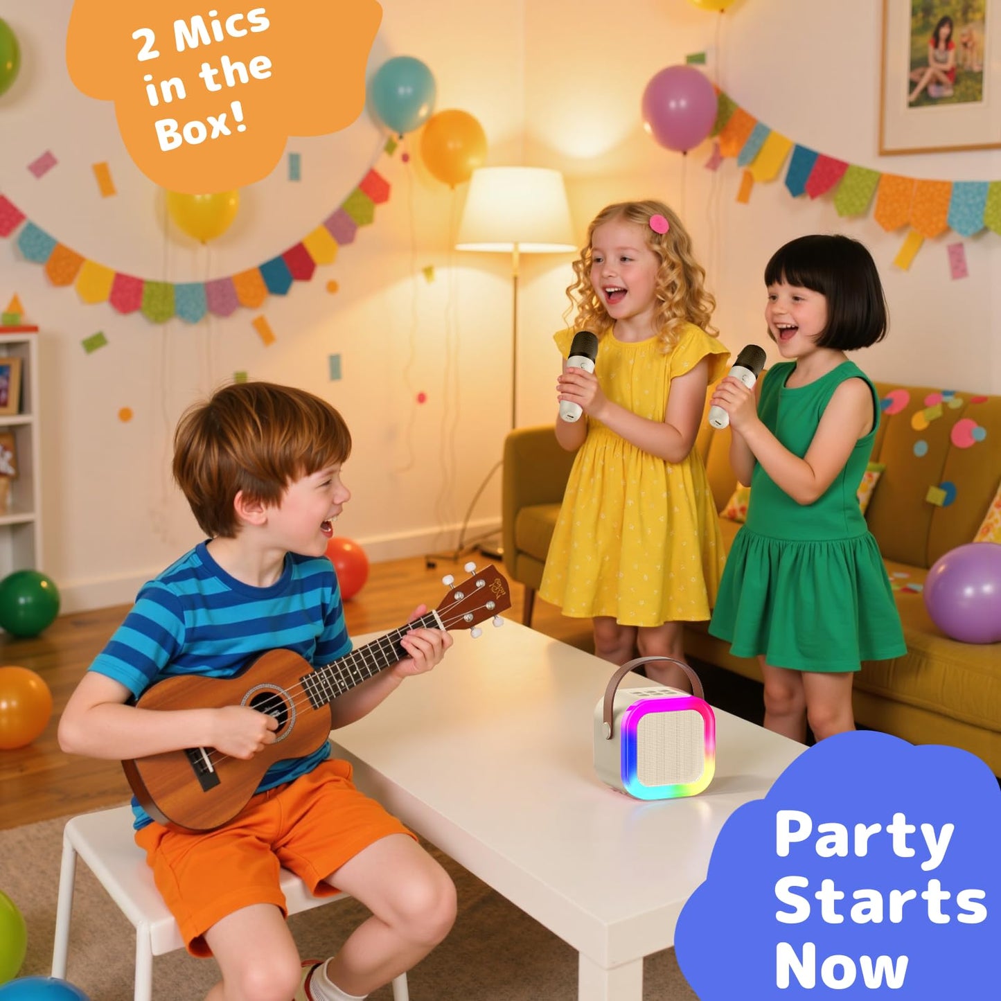Great Karaoke Machine for kids and adults, Mini Karaoke Machine with 2 microphones, Portable Bluetooth speaker with voice effects & LED lights, Gifts toy for girls and boys.