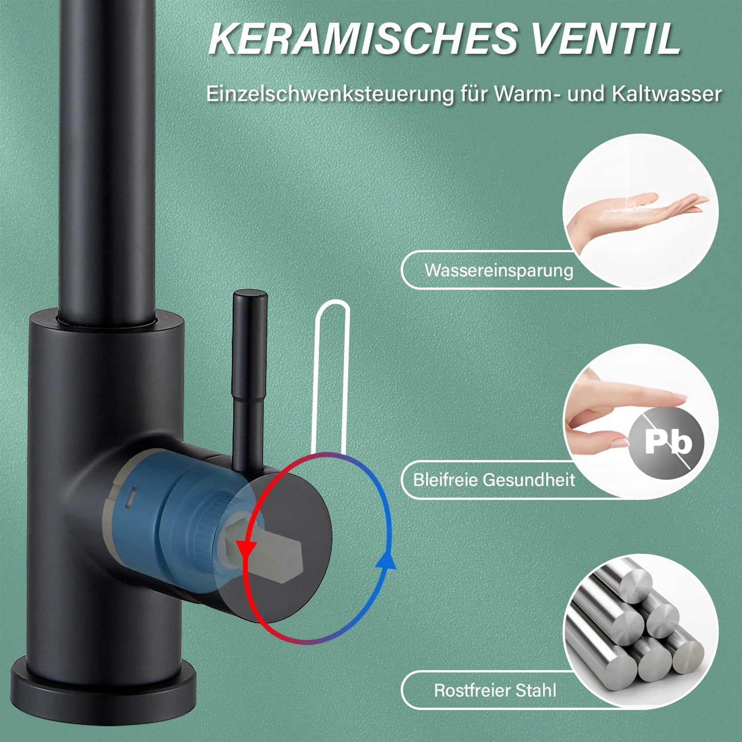 Kitchen faucet black with pull-out spray head High-pressure 360° swivel kitchen sink faucet stainless steel Two spray modes water tap.