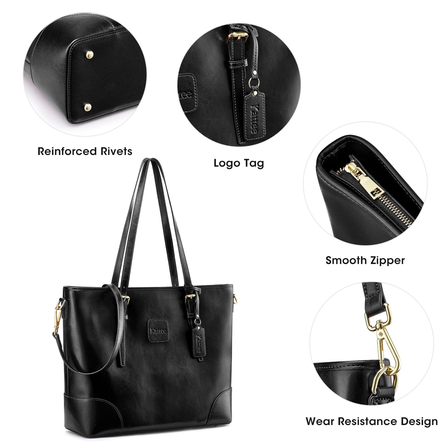 Cattee women's shoulder bag made of genuine leather handbag with 14-inch laptop compartment.