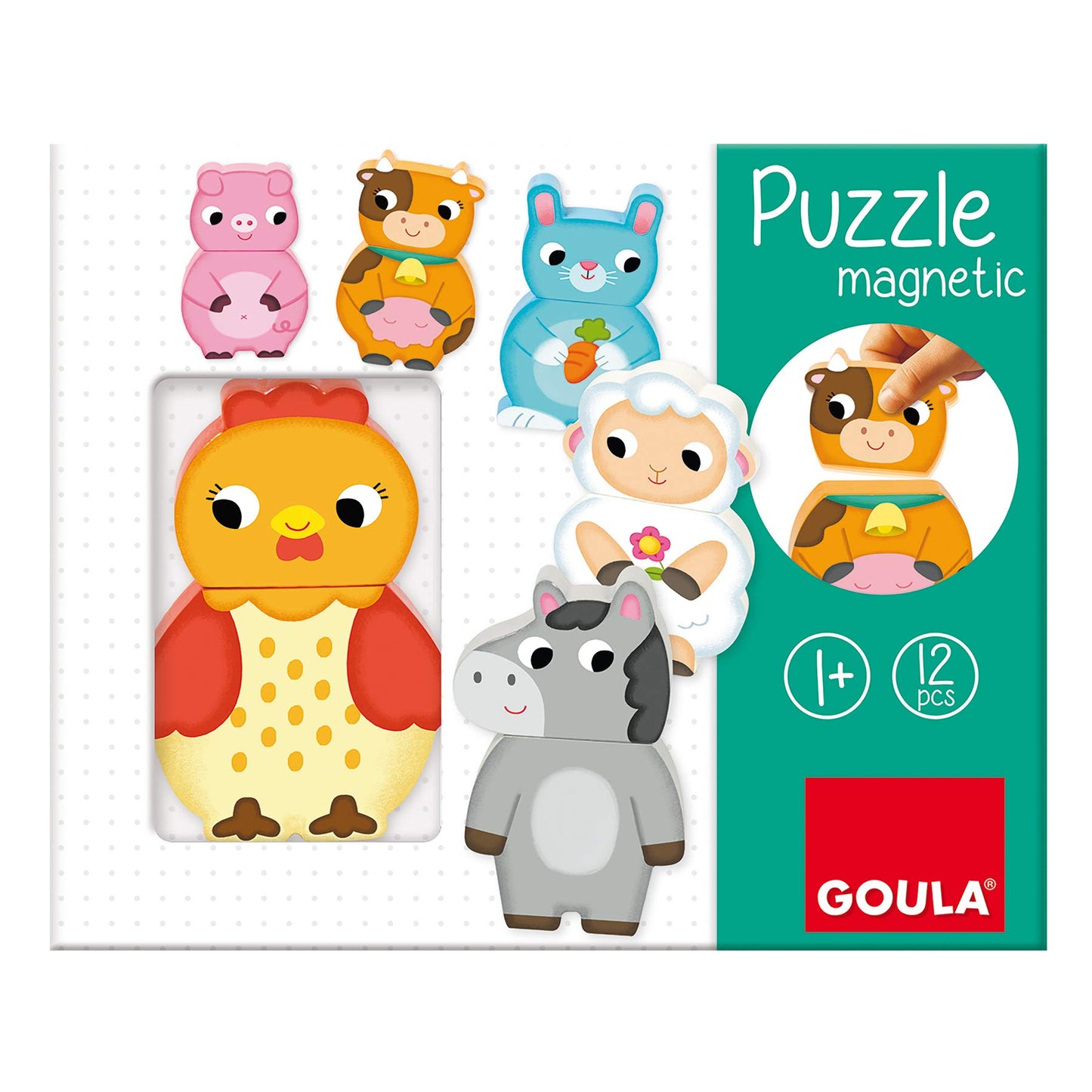 Goula 455245 Magnetic Wooden Puzzle Farm Animals, magnetic puzzle, wooden toy, for ages 12 months and up