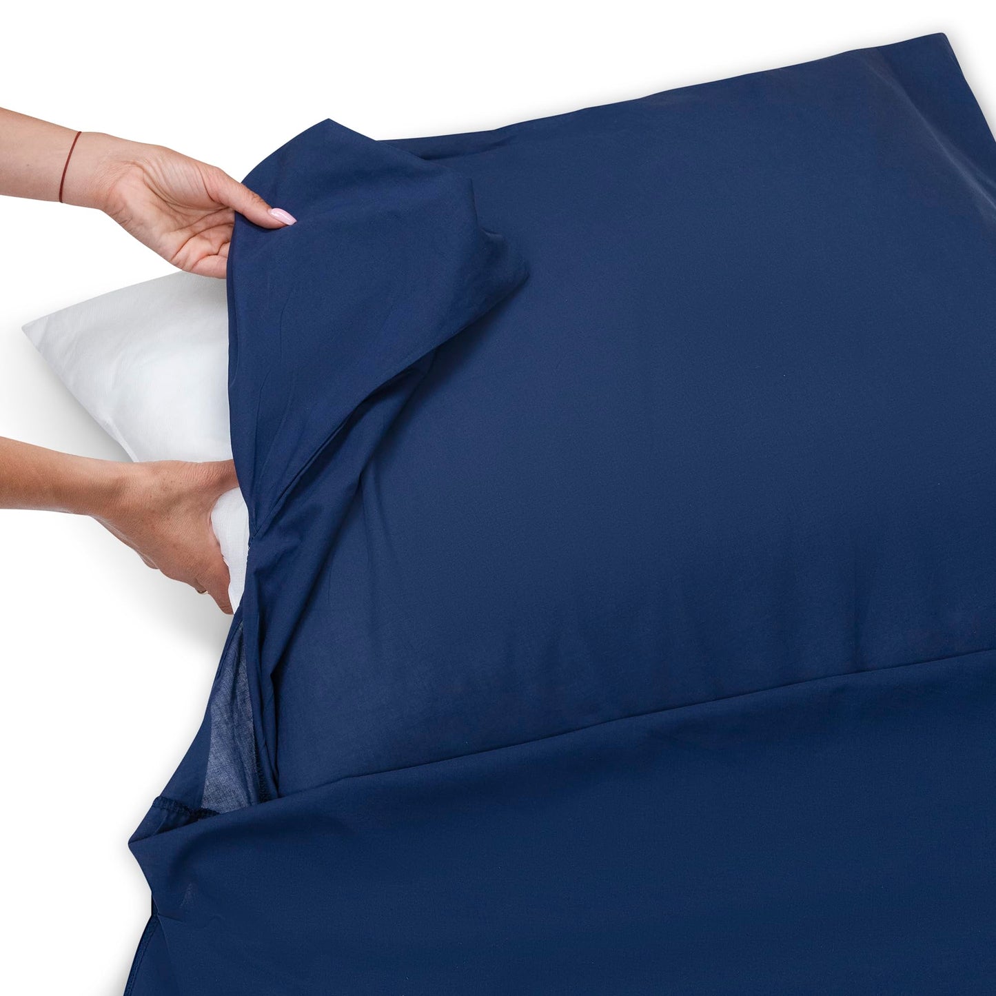 Silkrafox Cotton XL extra large cotton sleeping bag with zipper and pillow pocket. Lightweight summer sleeping bag liner for travel, small and thin with blue color and pocket.