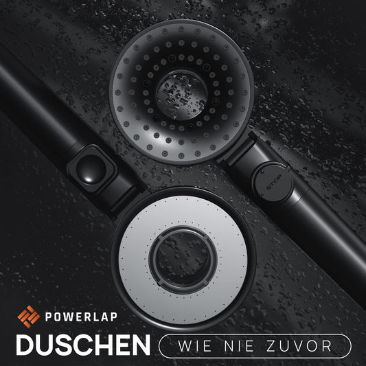 POWERLAP® Shower Head with Filter & Installation Tool | PP-Cotton Filter Shower Head for purified & softer water | Booster mode for the perfect water pressure in your shower (Matte Black)