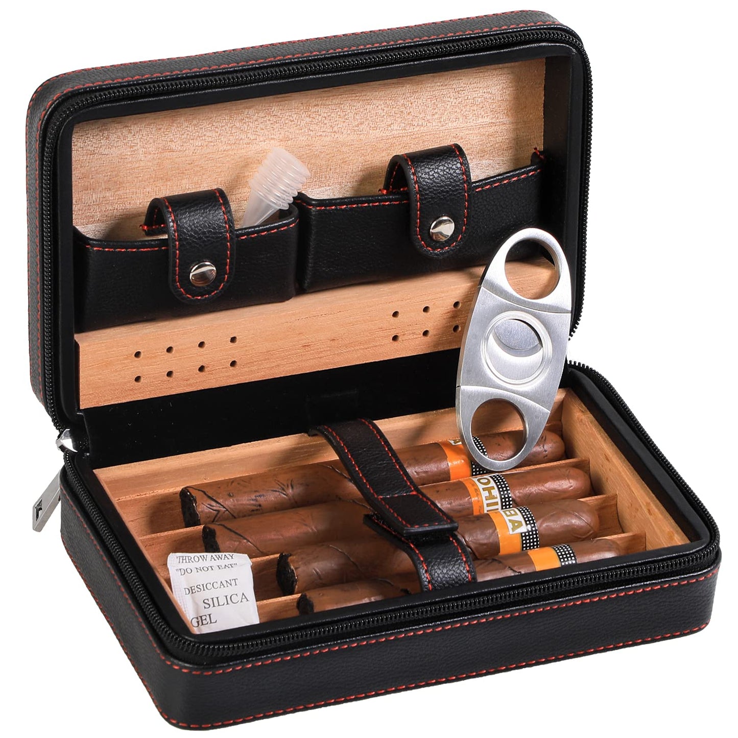 M TIME C CLUB 4-Finger Travel Cigar Case, Cigar Humidor with Cigar Cutter and Humidifier, Gift for Groomsmen, Birthday Gift, Father's Day Gift