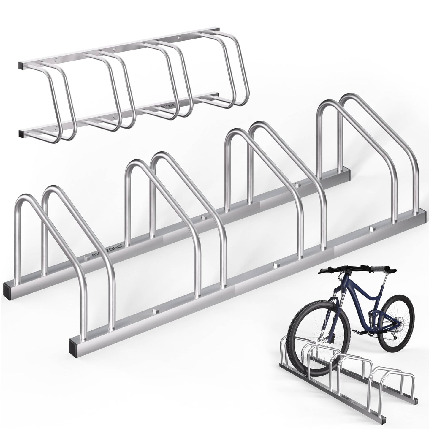 MONZANA® Bike Stand for 4 bikes 37cm wheel distance 30-65mm tire width stainless steel self-locking screws floor or wall mounting multiple stand bike holder bike stand