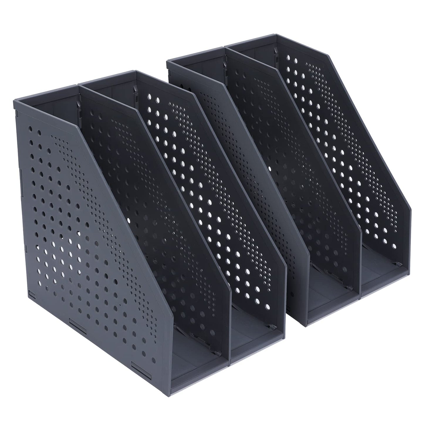 FRETONBA Foldable Standing File Holder, 2 Pieces, for A4, File Magazine Holder with 2 Compartments, Desk Organizer for Office Organization and Storage, School Office Desk Organizer, Dark Grey