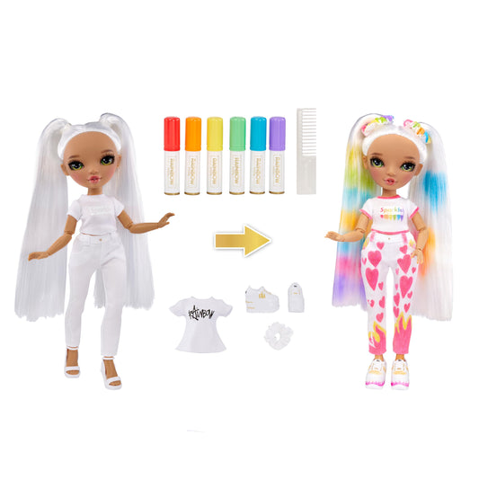 Rainbow High Color & Create DIY Fashion Doll - Green eyes, braids, extra top & shoes, washable rainbow markers - Color, create, play, wash out - for kids aged 4-12 and collectors.