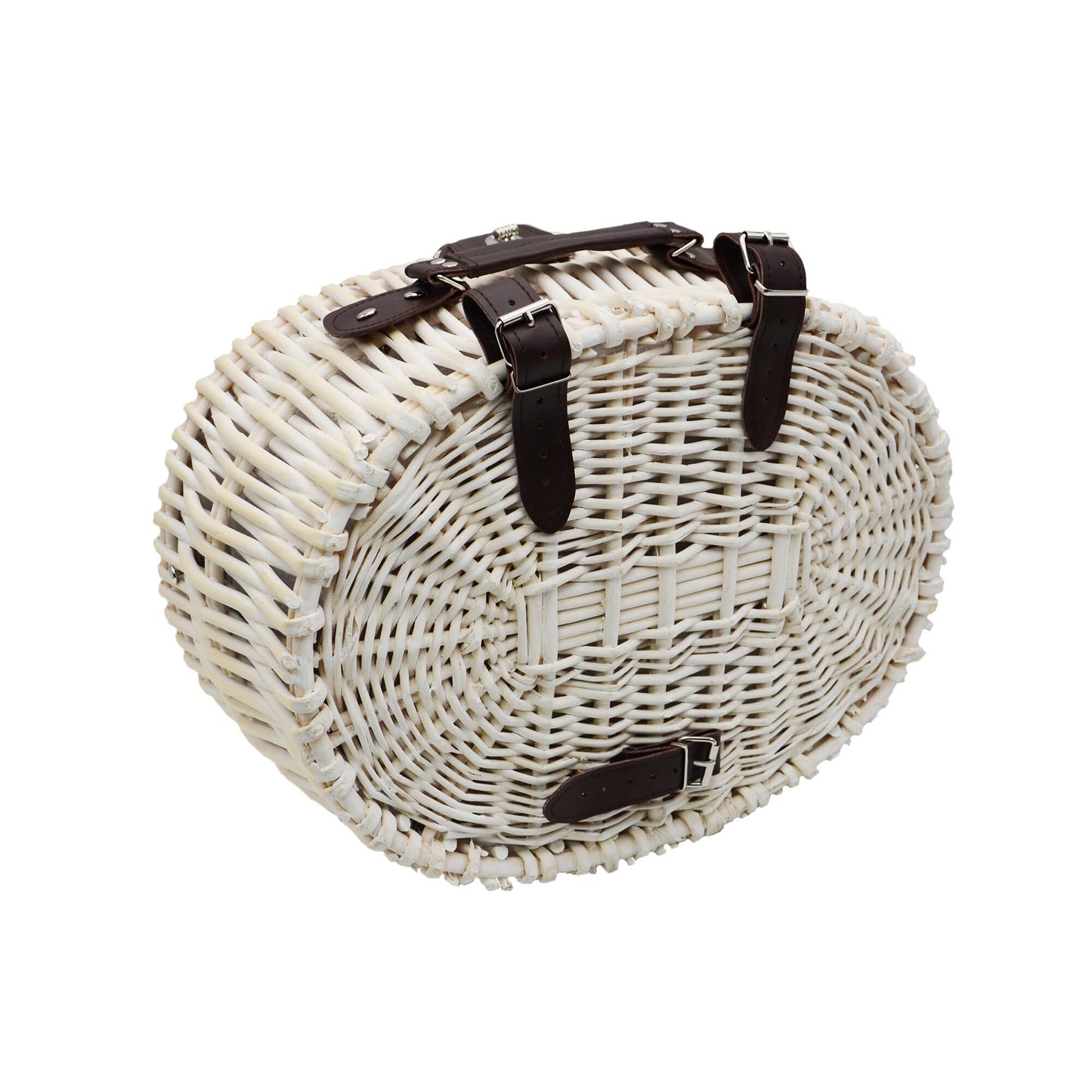 UNUS bike basket/picnic basket oval white cooling function with matching porcelain utensils for 2 people