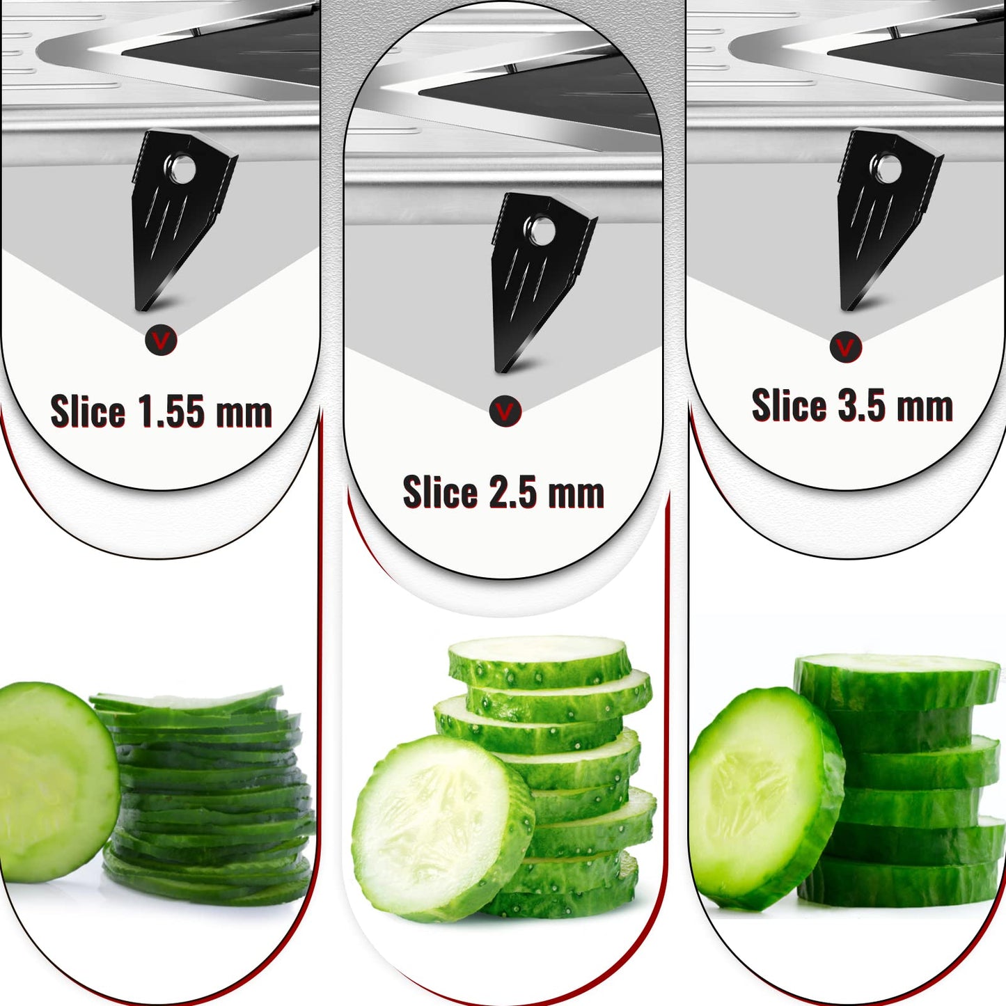 MASTERTOP Mandoline Vegetable Slicer with V-Blade, 5 in 1 Vegetable Cutter Vegetable Grater Stainless Steel, Cucumber Slicer Thin Slices, Adjustable V-Slicer Kitchen Slicer Grater for Vegetables